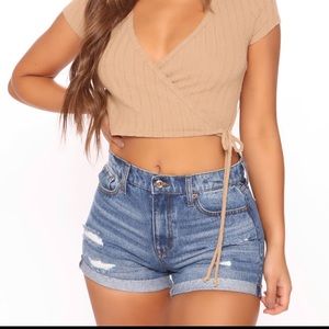 Fashion Nova Best Days Ripped Denim Shorts Medium Blue Wash